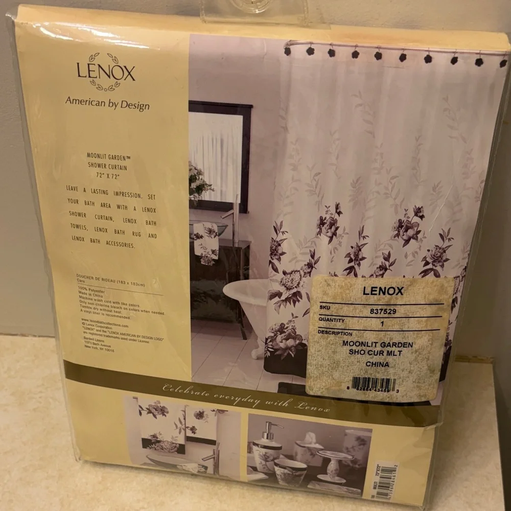 Lenox Moonlit Garden Shower Curtain with Grey and White Floral Design